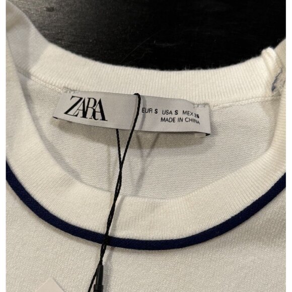 NWT Zara Sleeveless Top Stretch Knit Preppy Nautical White Navy Women’s Small - Picture 5 of 9